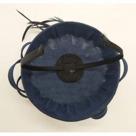 Berets Womens Fascinator Hat Sinamay Pillbox Flower Feather Tea Party Derby Wedding Headwear - Navy Blue - CC18NE0CK9O $11.10