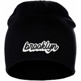 Skullies & Beanies Classic USA Cities Winter Knit Cuffless Beanie Hat 3D Raised Layer Letters - Brooklyn Black - White Black ...