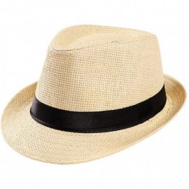 Fedoras Wide Brim Straw Fedora Beach Sun Hat Women or Men Woolen Felt Vintage Short Brim Crushable Jazz Hat UPF50+ Beige - C8...