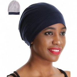 Skullies & Beanies Satin Silk Lined Sleep Cap - Beanie Slap Hat-Amazing Soft Chome Cap - Dark Blue - CW18QQ3C3CY $11.85