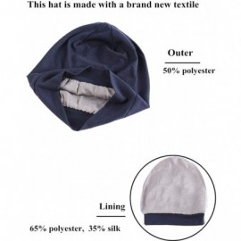 Skullies & Beanies Satin Silk Lined Sleep Cap - Beanie Slap Hat-Amazing Soft Chome Cap - Dark Blue - CW18QQ3C3CY $11.85