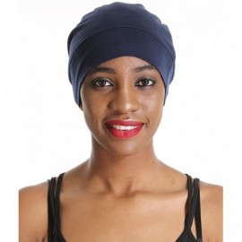 Skullies & Beanies Satin Silk Lined Sleep Cap - Beanie Slap Hat-Amazing Soft Chome Cap - Dark Blue - CW18QQ3C3CY $11.85