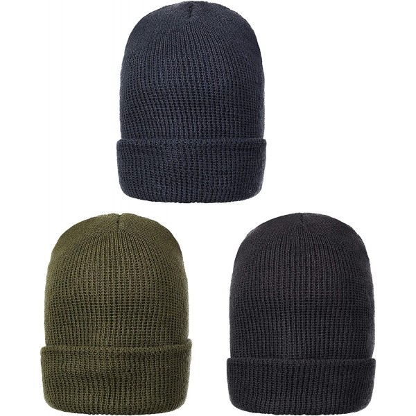 Skullies & Beanies Genuine Wool Ski Watch Cap- Made in USA- 3 Pack - 100% Wool - Black- Navy Blue- Od Green - CJ186THQGGR $19.32