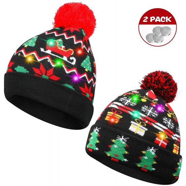 Skullies & Beanies LED Light Up Hat Beanie Knit Cap- Colorful LED Xmas Christmas Beanie - 2 Pcs-c - C318X2LKZ92 $12.06