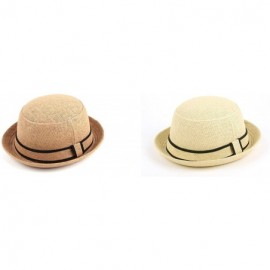 Fedoras Women's Bowler Straw Fedora Hat Spring Summer 976SF - 2 Pcs Tan & Beige - CP11ZZYY6WL $27.76