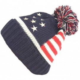 Skullies & Beanies Women Men American Flag Cuffed Knit USA Flag Patriotic Beanie with Pom Pom Winter Hat - Navy - CJ187OC5EME...