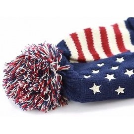 Skullies & Beanies Women Men American Flag Cuffed Knit USA Flag Patriotic Beanie with Pom Pom Winter Hat - Navy - CJ187OC5EME...