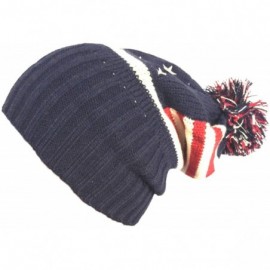 Skullies & Beanies Women Men American Flag Cuffed Knit USA Flag Patriotic Beanie with Pom Pom Winter Hat - Navy - CJ187OC5EME...