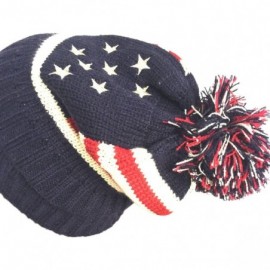 Skullies & Beanies Women Men American Flag Cuffed Knit USA Flag Patriotic Beanie with Pom Pom Winter Hat - Navy - CJ187OC5EME...