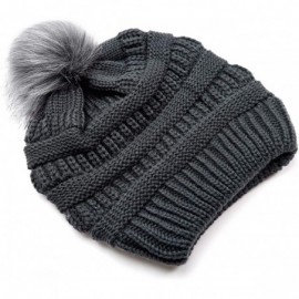 Skullies & Beanies Beanie Hats Women Pom Pom Slouchy Knit Skull Cap Winter Warm Hair Accessories - Dark Grey With Pompom - CQ...