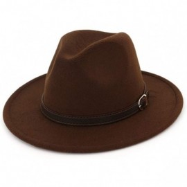 Fedoras Men & Women Panama Hat Classic Wide Brim Fedora Hat with Belt Buckle - Brown - CH18SA75I7S $10.43