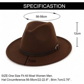 Fedoras Men & Women Panama Hat Classic Wide Brim Fedora Hat with Belt Buckle - Brown - CH18SA75I7S $10.43