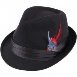 Fedoras Men Women's Classic Manhattan Trilby Short Brim Fedora Hat - Black/Red Fur1 - CZ18GQIHTIZ $28.20