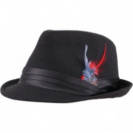 Fedoras Men Women's Classic Manhattan Trilby Short Brim Fedora Hat - Black/Red Fur1 - CZ18GQIHTIZ $12.88