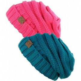 Skullies & Beanies Oversized Baggy Slouchy Thick Winter Beanie Hat - Candy Pink & Teal - CS1869EAIK6 $10.93