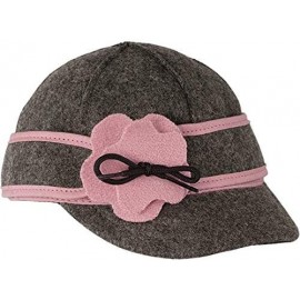 Newsboy Caps Lil' Petal Pusher Cap - Decorative Wool Hat with Earflap - Charcoal/Pink - C112O8Q5946 $29.25