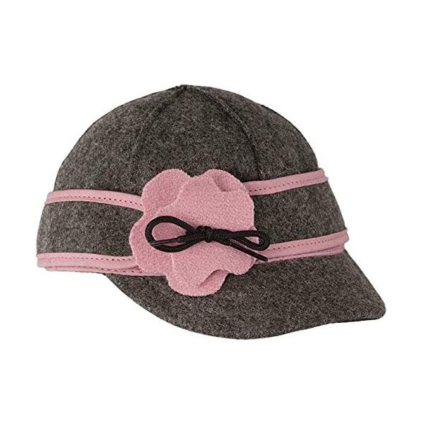 Newsboy Caps Lil' Petal Pusher Cap - Decorative Wool Hat with Earflap - Charcoal/Pink - C112O8Q5946 $29.25