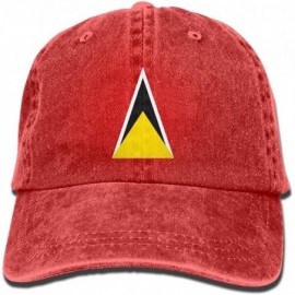 Skullies & Beanies Saint Lucia's Flag Denim Baseball Caps Hat Adjustable Cotton Sport Strap Cap for Men Women - Red - CW18CHU...
