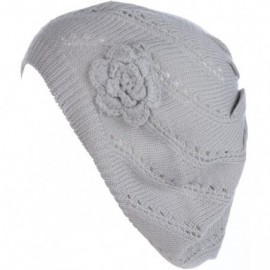 Berets Open Weave Womens Crochet Mesh Beanie Hat Flower Fashion Soft Knit Beret Cap - 2679grey - C3194WAG9DC $12.17