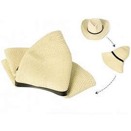 Sun Hats Men Wide Brim Hat Summer Beach Straw Cap Sun Floppy Foldable Hats Khaki - CU182ZNLC9Y $13.04
