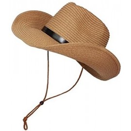 Sun Hats Men Wide Brim Hat Summer Beach Straw Cap Sun Floppy Foldable Hats Khaki - CU182ZNLC9Y $13.04