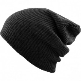 Skullies & Beanies 12 BLK Solid Slouchy Beanie Skull Cap Hat - CJ11OC0D1HF $8.33