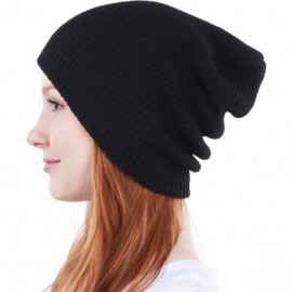 Skullies & Beanies 12 BLK Solid Slouchy Beanie Skull Cap Hat - CJ11OC0D1HF $8.33