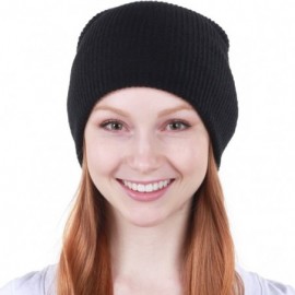 Skullies & Beanies 12 BLK Solid Slouchy Beanie Skull Cap Hat - CJ11OC0D1HF $8.33