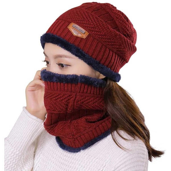 Bucket Hats Womens Slouchy Beanie Winter Hat Knit Warm Snow Ski Skull Outdoor Cap - Beanie and Scarf (Burgundy) - CM12NZVYZFB...