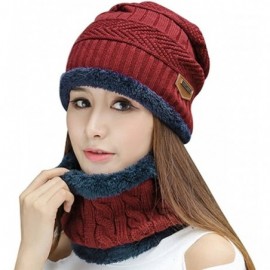 Bucket Hats Womens Slouchy Beanie Winter Hat Knit Warm Snow Ski Skull Outdoor Cap - Beanie and Scarf (Burgundy) - CM12NZVYZFB...