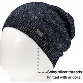 Skullies & Beanies Unique Silver Threads Knit Hats Angora Slouchy Beanie for Women Winter Skull Caps Big Head - Blue/Silver -...