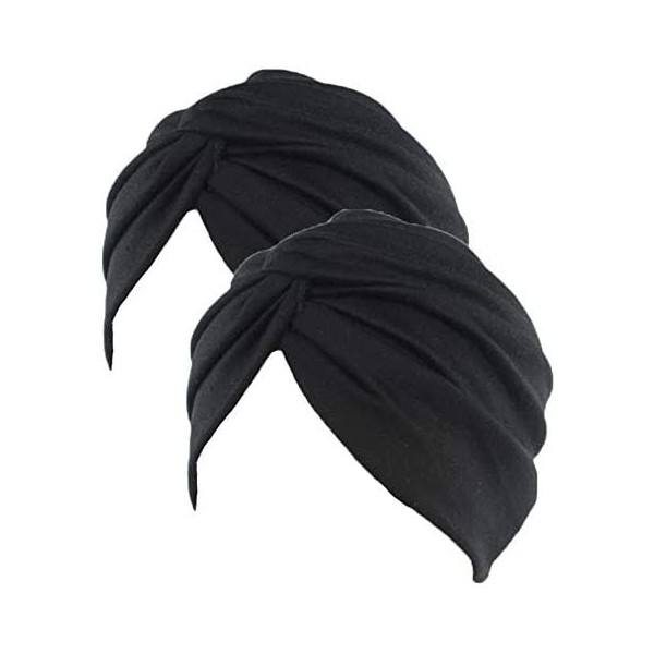 Skullies & Beanies Women's Sleep Soft Turban Pre Tied Cotton India Chemo Cap Beanie Turban Headwear - 2pcs Black - CO198KCD7S...