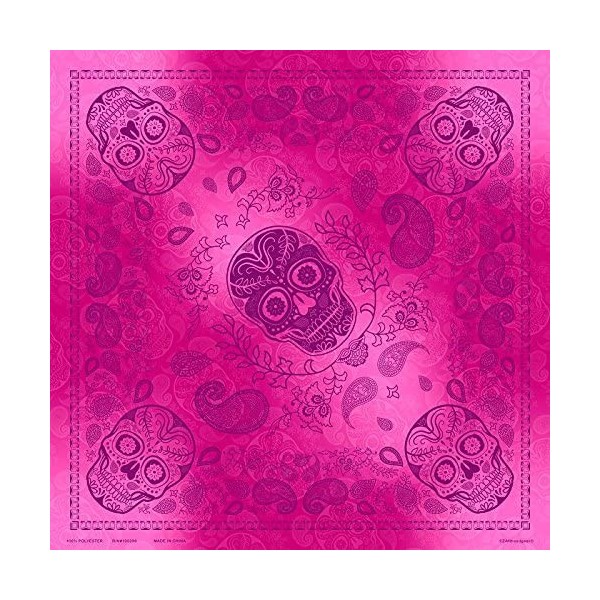Balaclavas unisex-adult Deluxe Bandanna- Polyester- Pink and Purple Skull Paisley- 24" x 24" - CZ12G6396SN $11.73