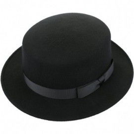 Fedoras Boater Hat Women Wool Felt Flat Top Hat Party Church Bowknot Derby Trilby Hats- Black- 57CM/22.44" - CF182YGWEZT $21.47