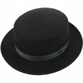 Fedoras Boater Hat Women Wool Felt Flat Top Hat Party Church Bowknot Derby Trilby Hats- Black- 57CM/22.44" - CF182YGWEZT $21.47