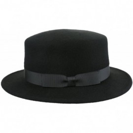 Fedoras Boater Hat Women Wool Felt Flat Top Hat Party Church Bowknot Derby Trilby Hats- Black- 57CM/22.44" - CF182YGWEZT $21.47