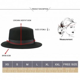 Fedoras Boater Hat Women Wool Felt Flat Top Hat Party Church Bowknot Derby Trilby Hats- Black- 57CM/22.44" - CF182YGWEZT $21.47