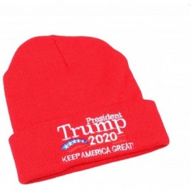 Baseball Caps Trump 2020 Knitted Beanies Caps Men Women Embroidery Winter Warm Hat - K-red - CV18ZXYHG2K $7.67