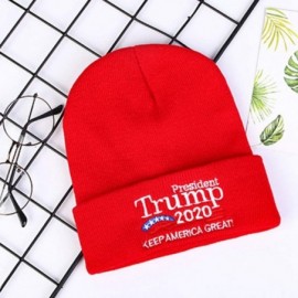 Baseball Caps Trump 2020 Knitted Beanies Caps Men Women Embroidery Winter Warm Hat - K-red - CV18ZXYHG2K $7.67