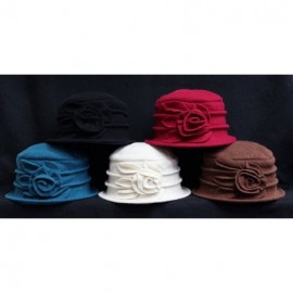 Skullies & Beanies Women 100% Wool Felt Round Top Cloche Hat Fedoras Trilby with Bow Flower - A2 Dark Red - CI185AHTDNI $33.14