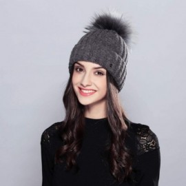 Skullies & Beanies Knit Stocking Cap for Women Girls Adult Students Fur Pompom Beanie Bobble Ski Hat - Navy Grey - CP18WWQHS2...