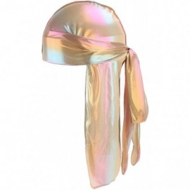 Headbands Unisex Deluxe Silky Durag Extra Long-Tail Headwraps Pirate Cap 360 Waves Du-RAG - Laser Golden - CW18RO32U8Q $11.82