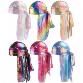 Headbands Unisex Deluxe Silky Durag Extra Long-Tail Headwraps Pirate Cap 360 Waves Du-RAG - Laser Golden - CW18RO32U8Q $11.82