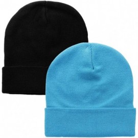 Skullies & Beanies Men Women Knitted Beanie Hat Ski Cap Plain Solid Color Warm Great for Winter - 2pcs Black & Turquoise - C3...