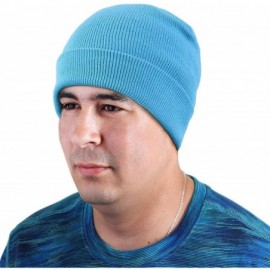 Skullies & Beanies Men Women Knitted Beanie Hat Ski Cap Plain Solid Color Warm Great for Winter - 2pcs Black & Turquoise - C3...