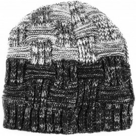 Skullies & Beanies Men's Warm Winter Skully Hat Stretchable Wool Blend Thick Knit Cuff Beanie Cap with Lining - Black White T...