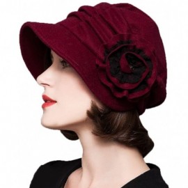 Berets Women's Decorative Flowers Wool Beret - Red - CT126NOBP9X $30.80