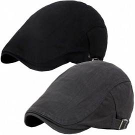 Newsboy Caps Cotton Newsboy Caps Mens - Beret Cabbie Plain Flat Ivy Hat - Black and Grey 2pcs - CO18QO5YA9I $24.77