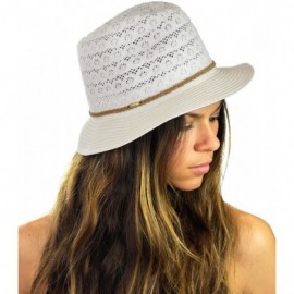 Fedoras Braided Trim Spring Summer Cotton Lace Vented Fedora Hat - White - CU12CAFX0CX $11.60