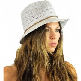 Fedoras Braided Trim Spring Summer Cotton Lace Vented Fedora Hat - White - CU12CAFX0CX $11.60